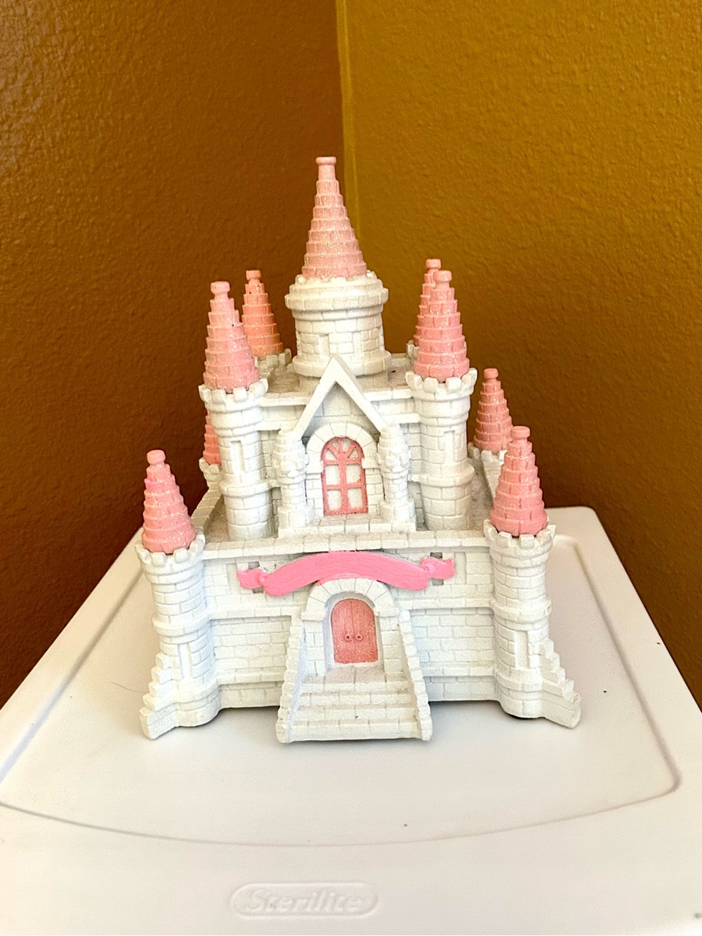 White and Pink Decorative Castle Figurine/Bank for Children